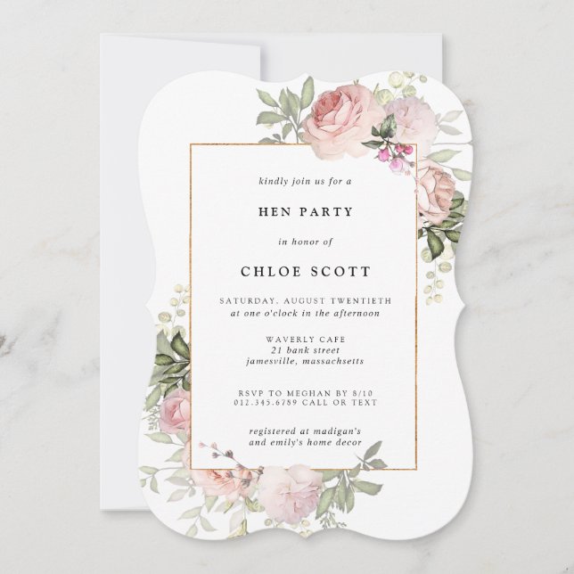 Convite Convidado do Partido Floral de Hen Rosa Rosa Rosa  (Frente)