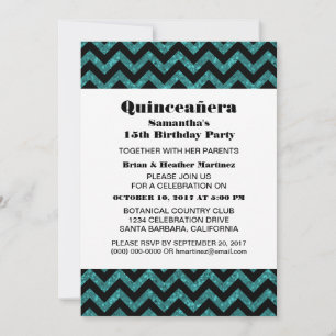 Convite Convidado do Partido Turquoise Chevron Glitter Qui