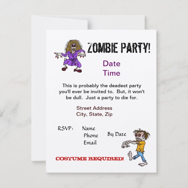 Convite Convidado do Zombie Party    Personalize-O! (Frente)