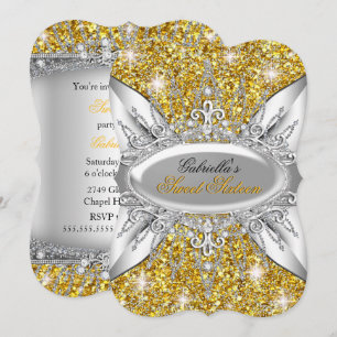 Convite Convidado Dourado Silver Sparkle Diamond Sweet 16