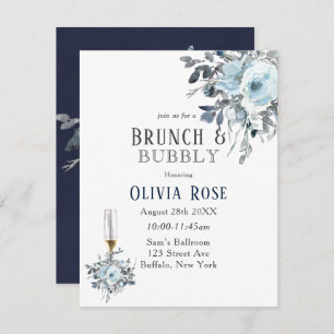 Convite Convidado Dusty Marinho Blue Peony Brunch e Bubble
