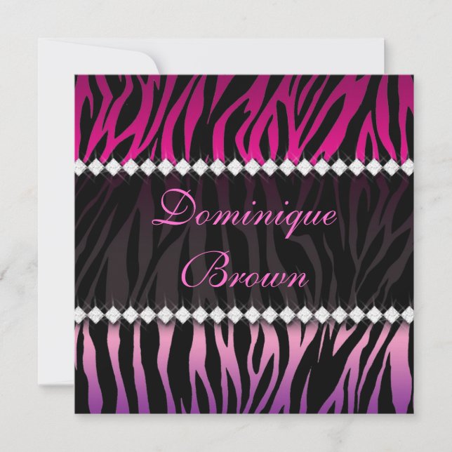 Convite Convidado Elegante de Zebra Rosa e Negra (Frente)