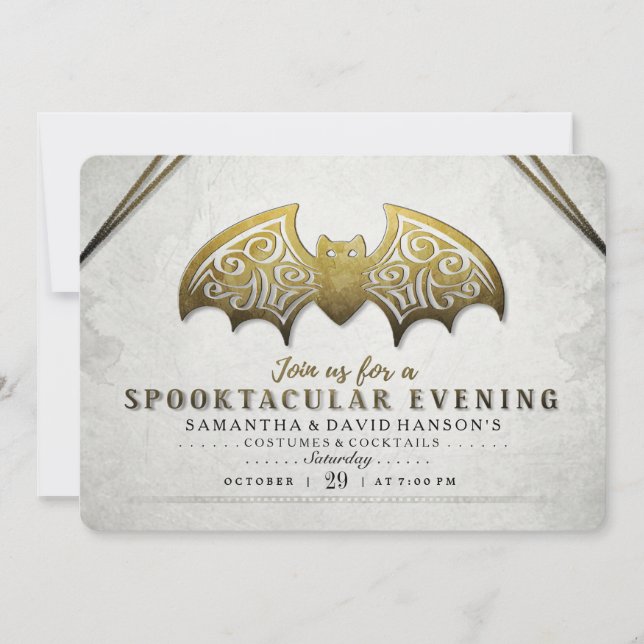 Convite Convidado Elegante Dourado Bat Spooktacular Noite (Frente)