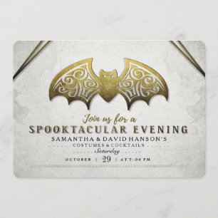 Convite Convidado Elegante Dourado Bat Spooktacular Noite