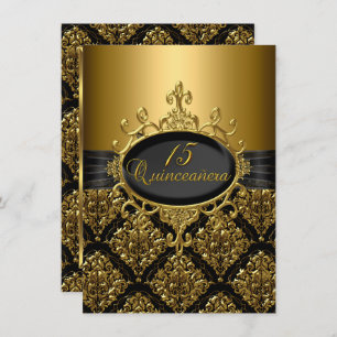 Convite Convidado Elegante Dourado Damask Quinceanera