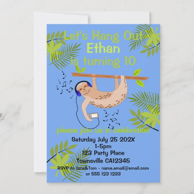 Convite Convidado Feliz Sloth (Frente)