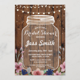 Convite Convidado Floral Rustic Jar Wood Party chá de pane