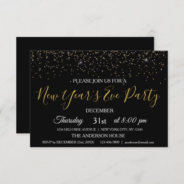 Convite Convidado Glitter Sparkle do Partido do Ano Novo 2 (Frente/Verso)