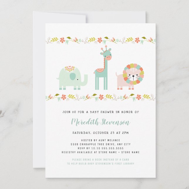 Convite Convidado Neutral Boho Wild Animal Chá de fraldas (Frente)