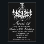 Convite Convidado para 16 Festas de Chandelier Preto e Bra<br><div class="desc">O elegante Chandelier Negro e Branco Sweet 16 ou qualquer convidado do partido. Escolha personalizar para adicionar suas informações. Excluir texto para deixar um vazio de área onde você não deseja texto.</div>