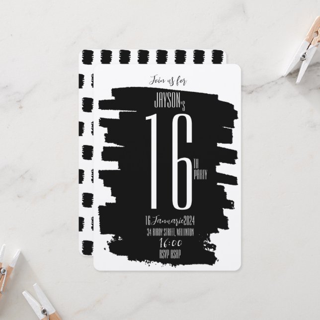 Convite Convidado para a Festa de aniversário 16 moderna (Frente/Verso In Situ)