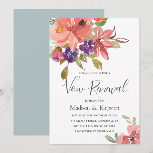 Convite Convidado para a renovação de votos das flores de  (Frente/Verso)