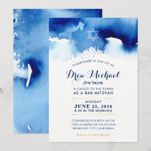 Convite Convidado para bar MITZVAH estrela azul moderno