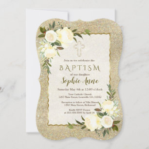 Convite Convidado para Batismo Floral Branco com Glam Dour