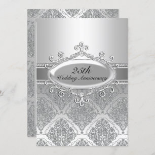 Convite Convidado para Casamento 25 de Silver Damask