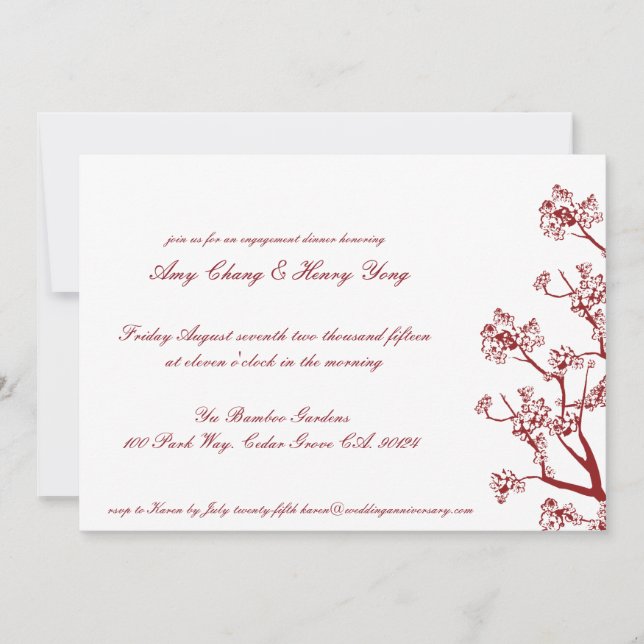 Convite Convidado para Casamento de Cereja Vermelha Blosso (Frente)