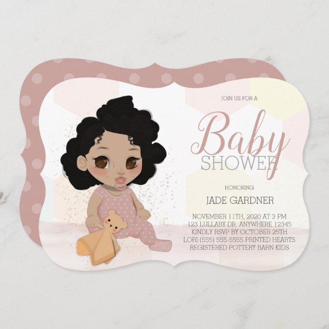 Convite Convidado para Chá de fraldas de cabelo encaracola (Frente/Verso)