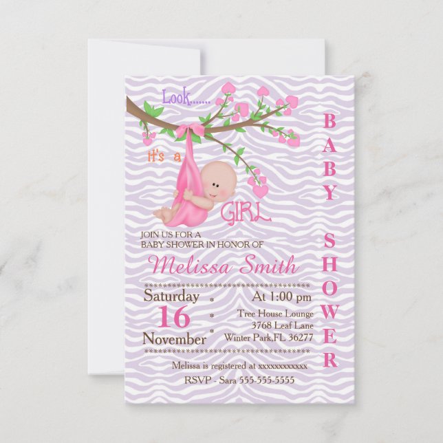 Convite Convidado para Chá de fraldas de Garota Bonita (Frente)