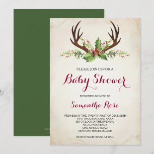 Convite Convidado para Chá de fraldas Deer Antler - Natal