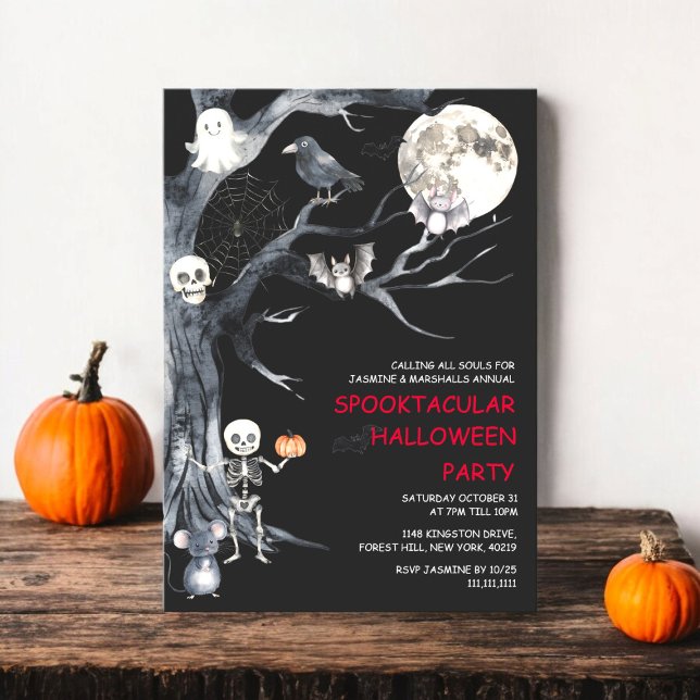 Convite Convidado para Festa de Festa de Halloween, um fan (family halloween party invitation modern watercolor spooky but fun
)