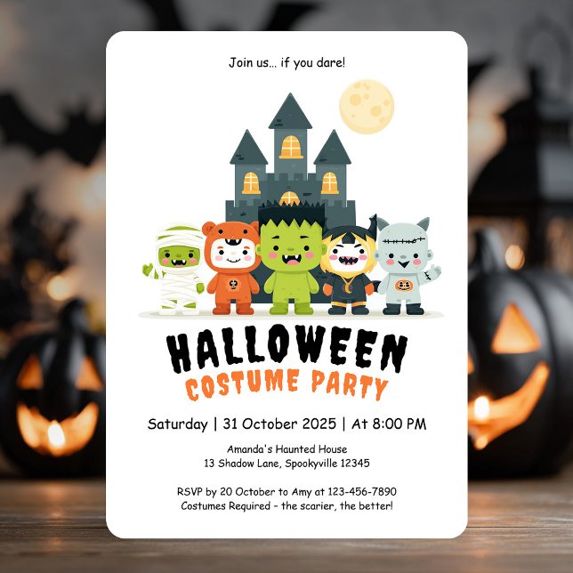 Convite Convidado para Festa de Halloween de Figurino de M (Cute Monsters Costume Halloween Party Invitation)