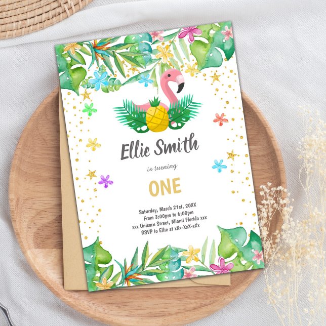 Convite Convidado para Festa de Verão Tropical (Pineapple Flamingo Birthday Invitations)