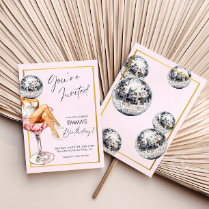 Convite Convidado para Garota Disco no Vidro Cocktail