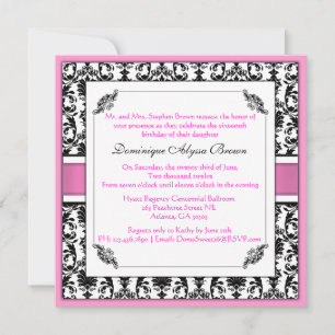 Convite Convidado para girar em Damask Elegante [Rosa]