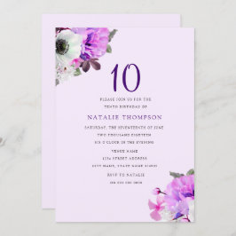 Convite Convidado para o 10º aniversário da bonito Roxa