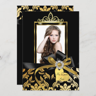 Convite Convidado para o Arco do Dourado Black Damask Quin