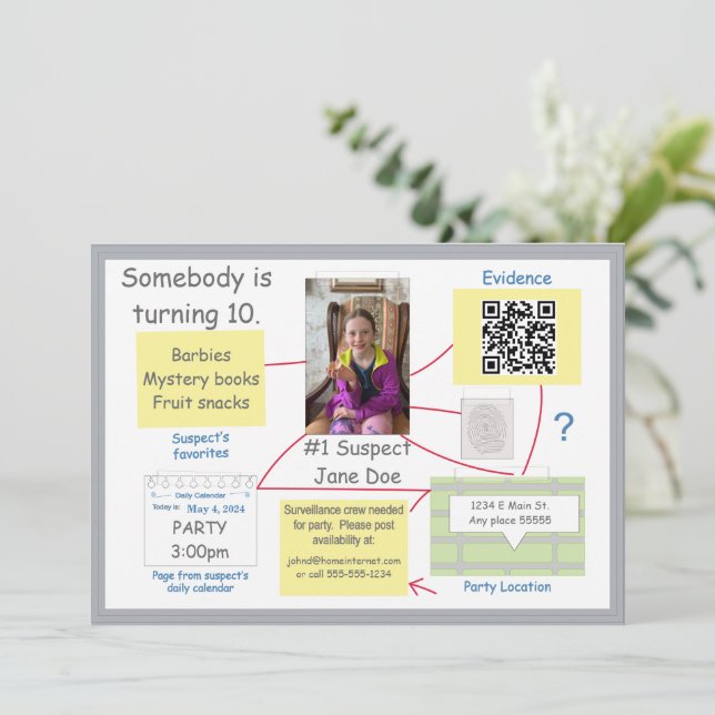 Convite Convidado para Resolver Provas de Crime Mistério C (Em pé/Frente)