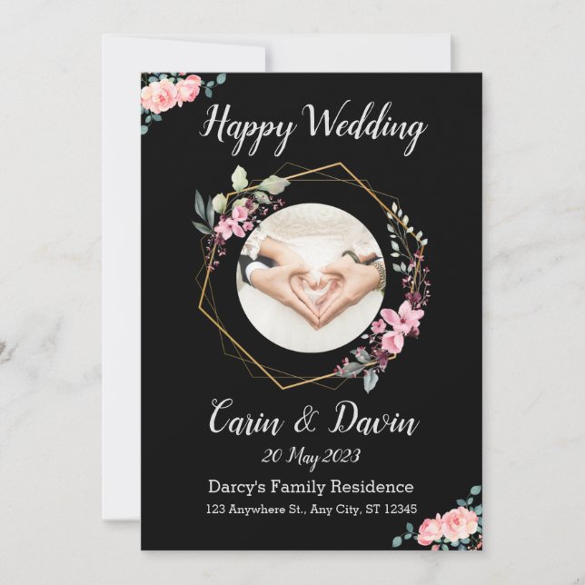 Convite Convidado Romântico para Caligrafia Negra (Frente)