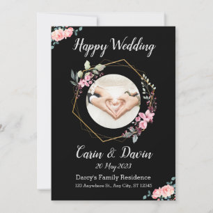 Convite Convidado Romântico para Caligrafia Negra