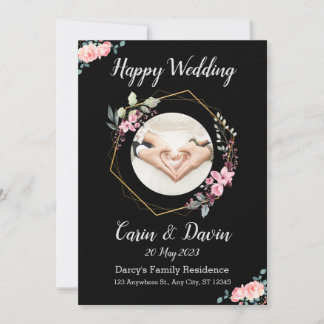 Convite Convidado Romântico para Caligrafia Negra