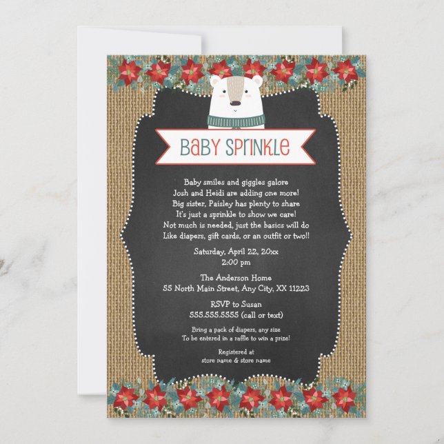 Convite Convidado Russo para o Bear Polar Bear Bear Sprink (Frente)