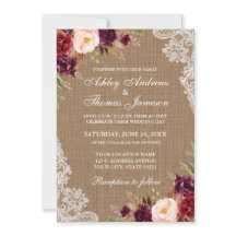 Convidado Rústico Burlap Burgundy Floral