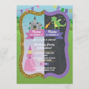 Convite Convidados de Aniversário da Princesa e do Dragã