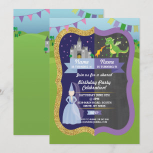 Convite Convidados de Aniversário da Princesa e Garota Co
