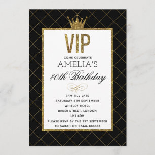 Convite Convidados de Aniversário de Glitter Dourado e Pre