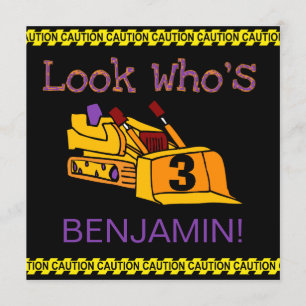 Convite Convidados de Aniversário do Bulldozer de Constru