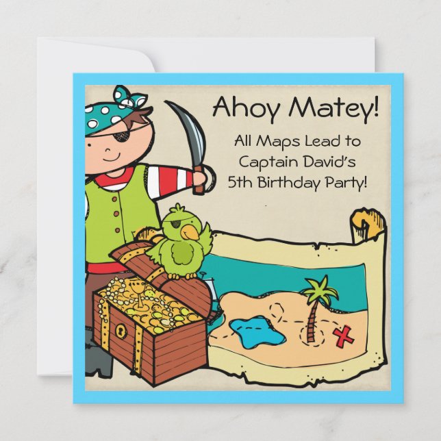 Convite Convidados de aniversário para piratas personaliza (Frente)