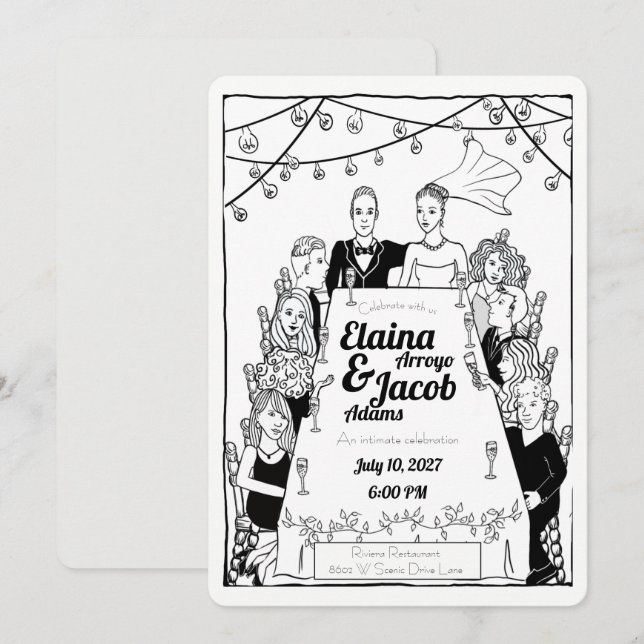Convite Convidados de Casamento Ilustrados (Frente/Verso)