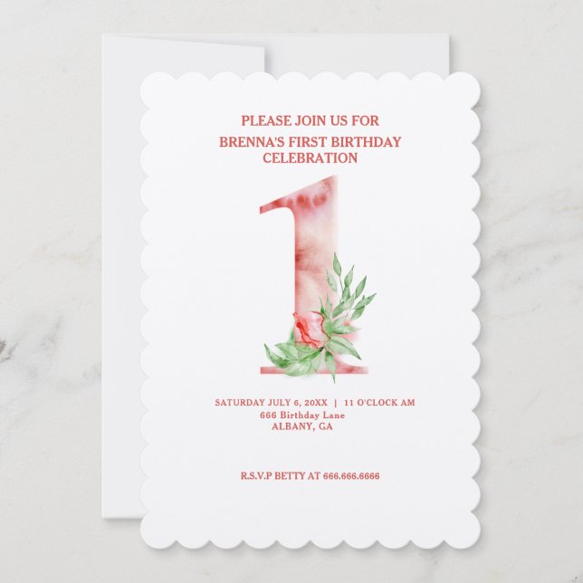 Convite Convidados de Primeiro Aniversário Floral - Cores  (Frente)