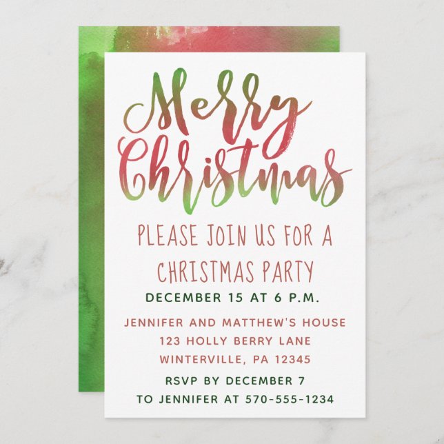 Convite Convidados do Festa de Natal Vermelho e Verde Simp (Frente/Verso)