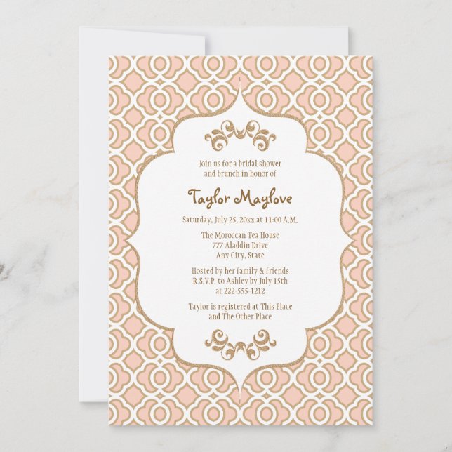 Convite Convidados para Chás de panela Dourados marroquino (Frente)