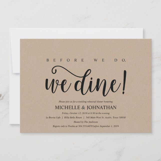 Convite Convidados para Janto de Casamento Rustic Kraft (Frente)