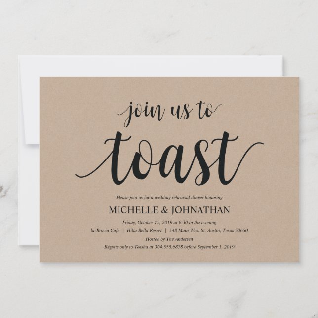 Convite Convidados para Janto de Casamento Rustic Kraft (Frente)