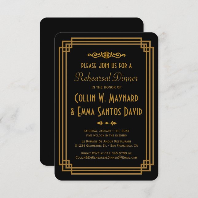 Convite Convidados para Janto de ensaio preto em Deco de A (Frente/Verso)