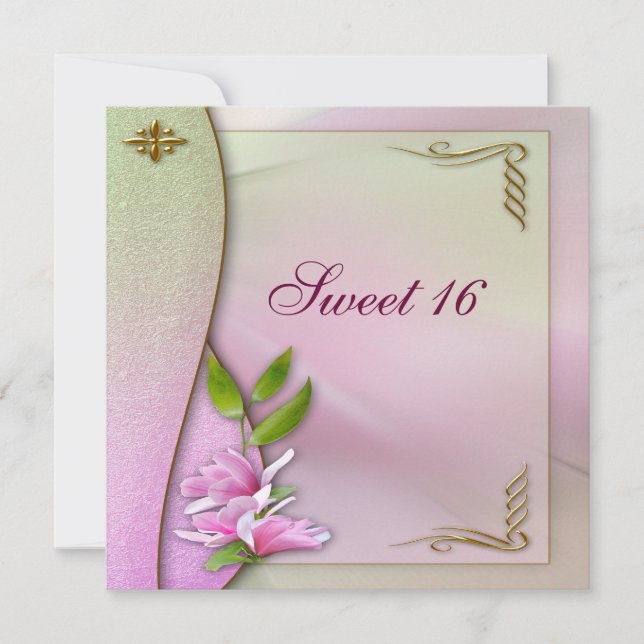 Convite Convidados para Magnolia Rosa Elegante 16 (Frente)