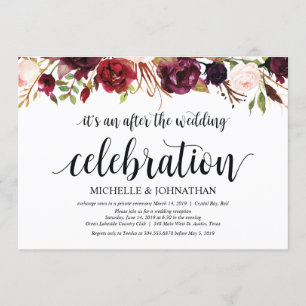 Convite Convidados Rustic Burgundy para Recepção de Elopem